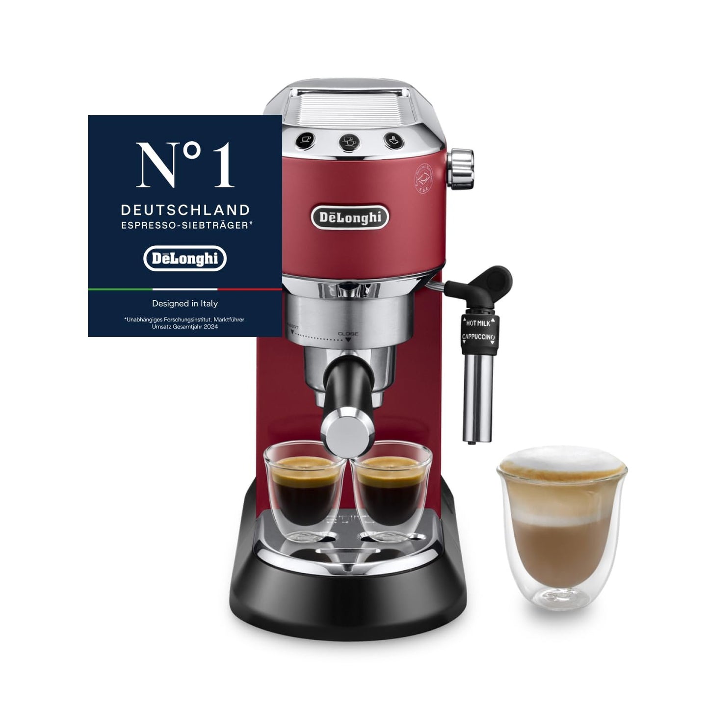 De'Longhi Dedica Style EC 685.BK Espresso Filter Holder Espresso Machine with Professional Milk Foam Nozzle 15 cm Wide 1 Litre Water Tank Full Metal Casing E.S.E Pads Black