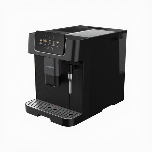 GRUNDIG KVA 6230 Kaffeevollautomat mit Milchaufschäumdüse, Edelstahlmahlwerk mit 13 Mahlgraden, 250 g Bohnenbehälter, 2 Liter abnehmbarer Wassertank, 19 Bar Pumpendruck, Touch-Display, Schwarz