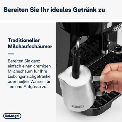 De’Longhi Magnifica S - Perfetto Kaffeevollautomat mit klassischem Milchaufschäumer, Espresso- und Cappuccino Kaffeemaschine, Bedienfeld mit Tasten, Schwarz (ECAM11.112.B)