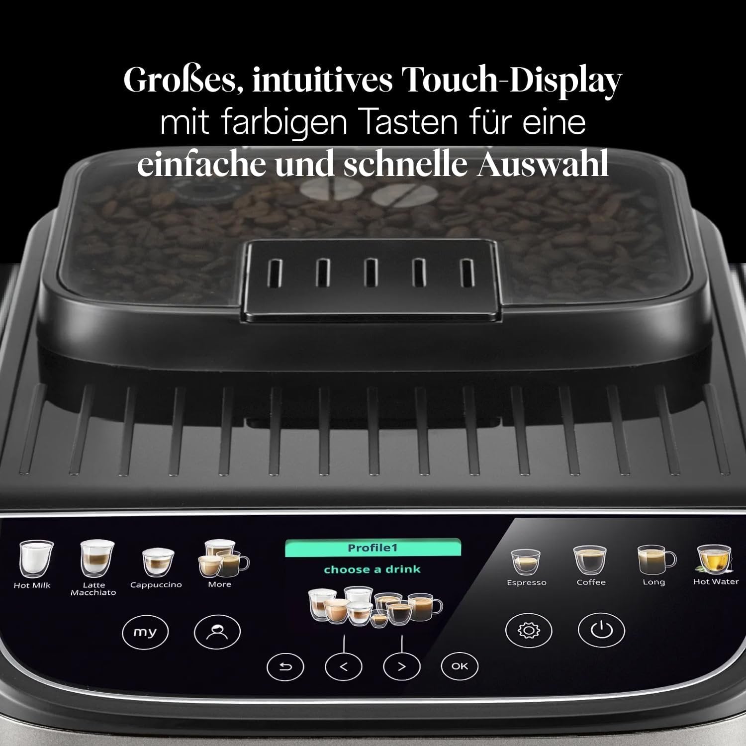De’Longhi Magnifica Evo Next - Perfetto Kaffeevollautomat mit LatteCrema-Milchaufschäumer, 13 One-Touch-Getränke, Coffee- und Cappuccino Kaffeemaschine, farbiges Touch-Display, Titan (ECAM312.80.SB)