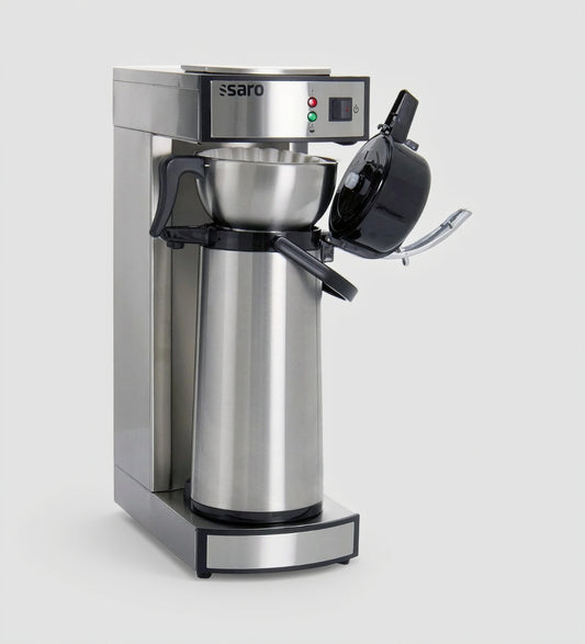 Saro 317-2085 Thermo Coffee Machine with Basket Filter and Thermos Flask, Industrial Coffee Machine with Thermos Jug (2.2 Litres, approx. 10 Cups, Brewing and Warming Function), Silver, 1.8 Litres